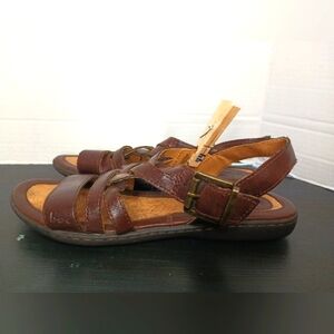 Boc Born Braided Faux Leather Sandals Womens 8 Brown Buckle Comfort Vegan Boho
